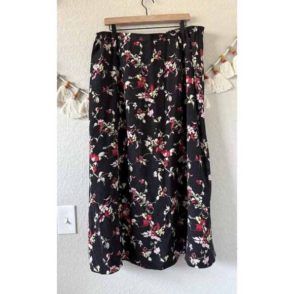 Liz Claiborne 100% Silk Roses Aline Flowy Pull On Skirt Boho Cottagecore NWT 22 - Picture 2 of 9